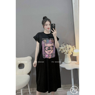 Váy Cotton Phom Suông In Hình Gấu Pu Mã HT09