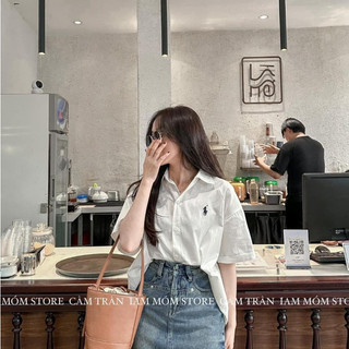 Áo sơ mi ngắn tay thêu ngựa, dáng suông BASIC form rộng cực cá tính