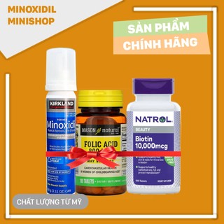 Minoxidil 5% Dạng Bọt Mọc Râu Tóc Combo Biotin Folic