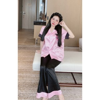 PYJAMA NỮ LỤA XƯỚC THỎ HỒNG ĐEN - đồ bộ mặc nhà