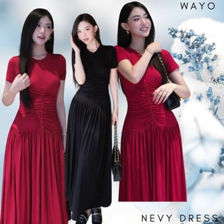 [Nevy Dress] Đầm WAYO thiết kế cổ tròn ngắn tay nhún eo dáng dài công sở thanh lịch sang trọng