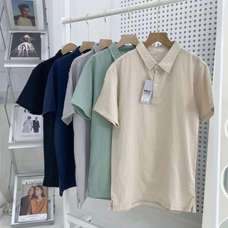 Áo polo nam vải đũi linen cao cấp - Áo sơmi nam cổ bẻ kiểu dáng polo trơn basic vải đũi tơ tằm siêu nhẹ siêu mát - AD101