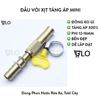 Đầu Vòi Xịt Tăng Áp Mini Bằng Đồng Kèm Đai Siết Ống 12-16mm, Vòi Sịt Phun Nước Rửa Xe, Tưới Cây Có Thế Điều Chỉnh Chế Độ