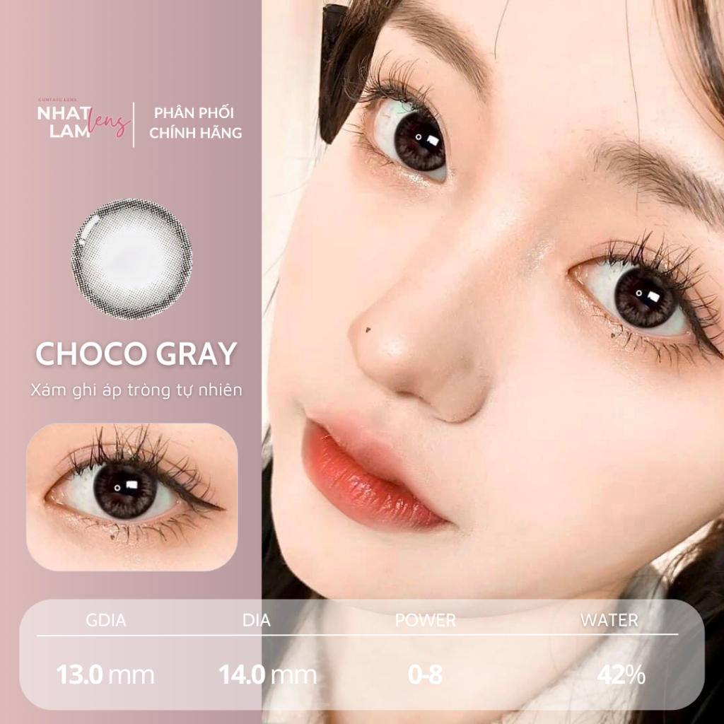 Kính áp tròng y tế dành cho mắt nhạy - Lens Choco Gray Xám ghi vân nhẹ - [Nhatlam lens]