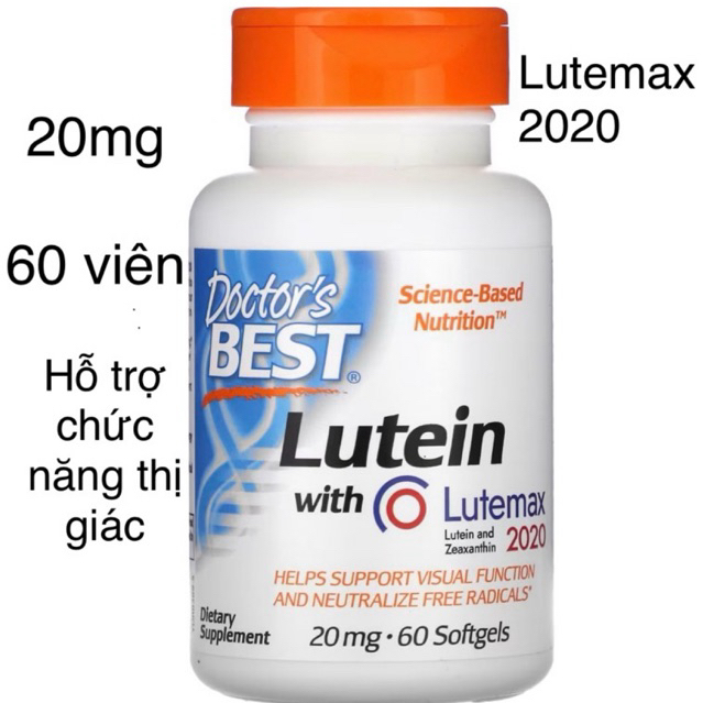 [MỸ] viên Lutein with Lutemax® 2020 20mg 60 viên Doctor's Best hỗ trợ tăng cường thị lực