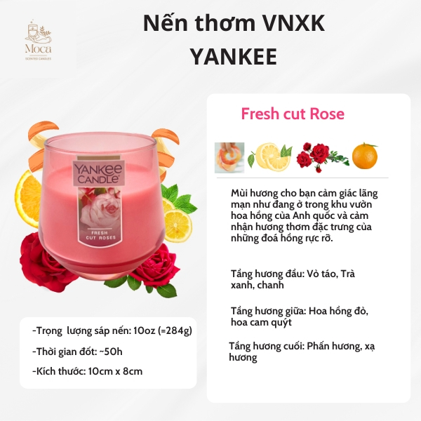 Nến thơm xuất dư, Nến thơm hãng Yankee ly thuỷ tinh hình lục giác cốc màu hồng mùi Fresh cut Rose