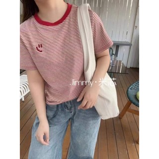 Áo phông kẻ thêu mặt cười hàng QC