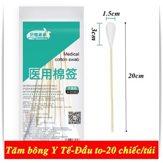 BEITAGOGO - JIANG YAN Combo 3 gói tăm Bông Y Tế 20cm Thân Gỗ Chất Lượng Cao (20 chiếc/1 gói) vật tư tiêu hao y tế