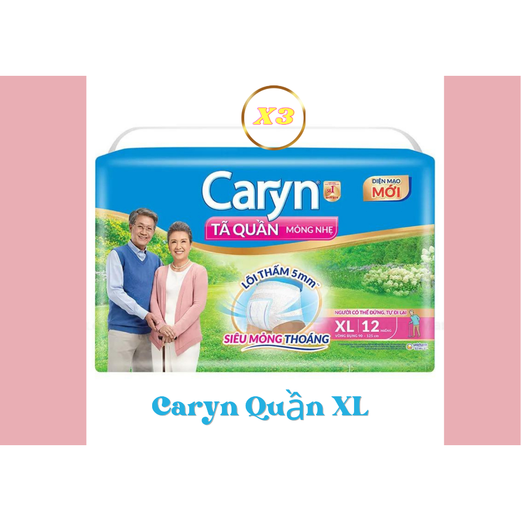 [Quần XL] Tã Bỉm Quần Người Lớn Caryn Mỏng Nhẹ Chống Tràn Size XL12