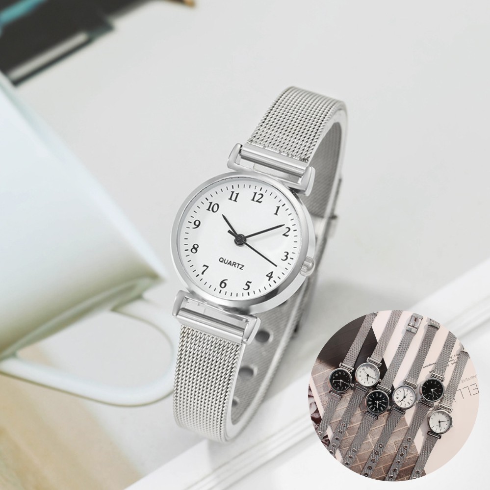 đồng hồ nữ dây thép ViFas đồng hồ cho nữ mặt tròn kiểu dáng thời trang Hàn Quốc