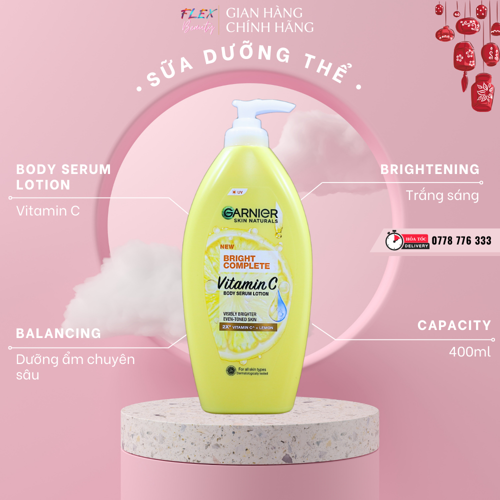 Sữa dưỡng thể toàn thân Garnier Bright Complete Body Lotion 400ml Trắng Hồng