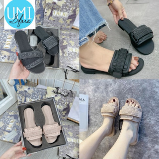 Dép lê nữ cao su quai chữ màu hồng nude và đen hot hit