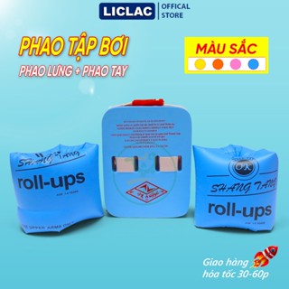 Bộ 2 phao tập bơi gồm Phao Lưng, Phao Tay chuyên dùng cho trẻ em, người lớn Phao bơi bé trai, bé gái