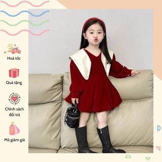 Váy nhung phối cổ trắng tiểu thư bé gái Danchau 1046