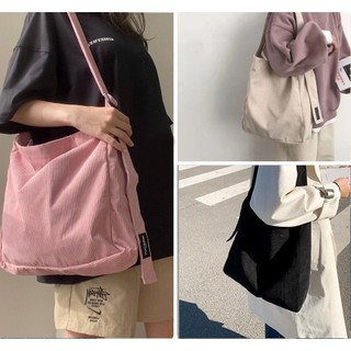  Túi đeo chéo Túi tote vải nhung tăm sọc gân nam nữ unisex đi học đi chơi đựng sách A4 laptop 14inch TX101 