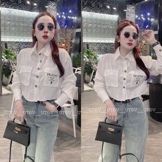 Áo sơ mi dài tay croptop túi nắp