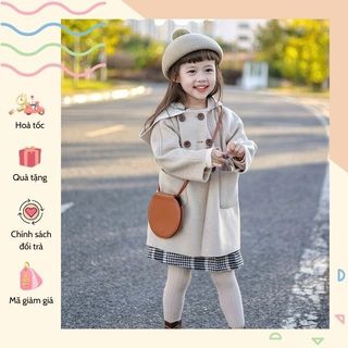 Áo khoác dạ 6 cúc phối mũ màu bé cho bé gái Danchau 1063