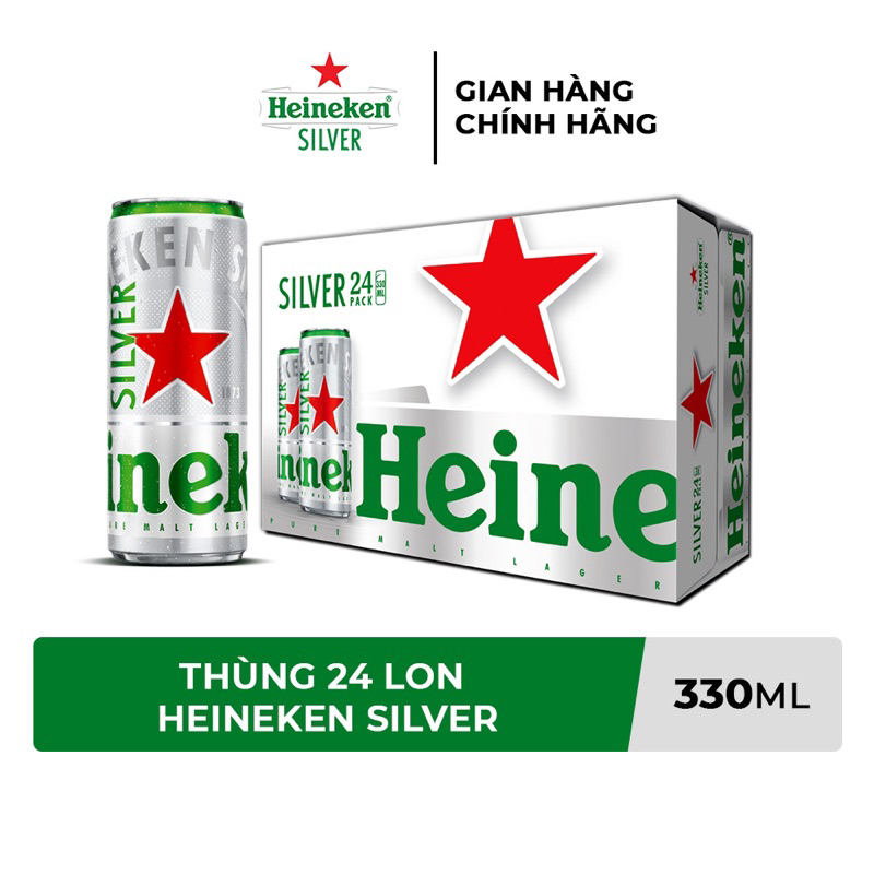thùng 24 lon bia Heineken sliver- ken bạc 330ml
