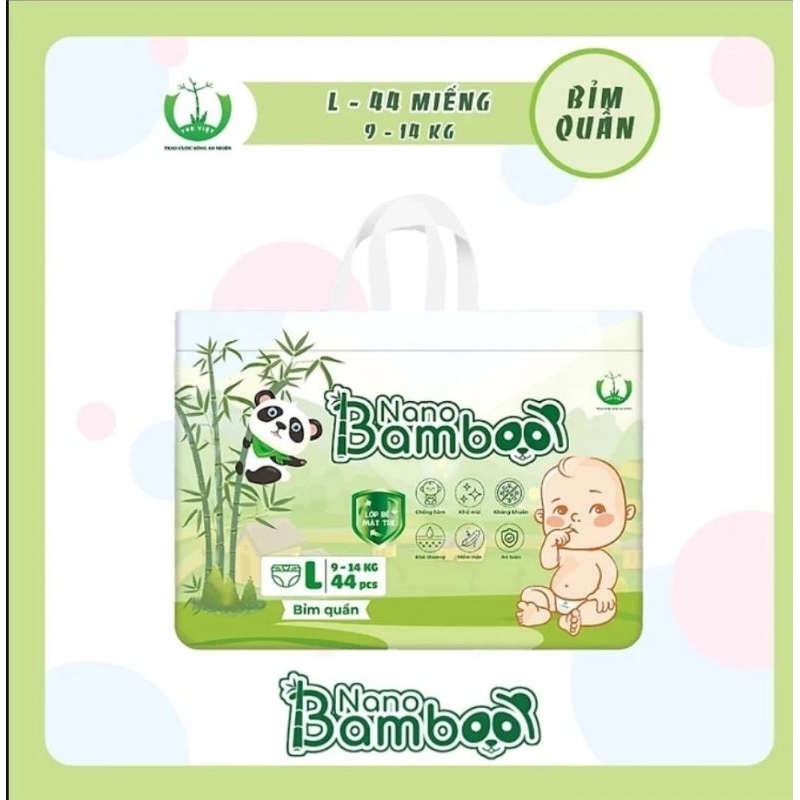 [Chính hãng] Tã Bỉm quần Nano Bamboo size L (9-14kg) (44 miếng)