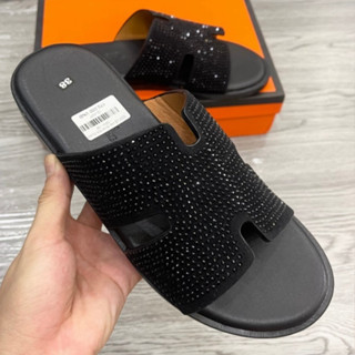 Dép hm nam đính đá đen nổi bật, Dép chữ h quai nhung ÊM chân thoáng khí.mẫu dép đang hót dành cho nam nữ