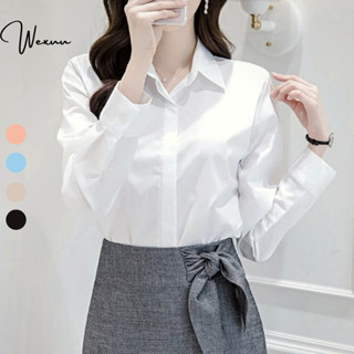 Áo Sơ Mi Nữ Trắng Dáng Suông Công Sở Wexuu Design, áo kiểu giấu cúc dáng basic dễ phối đồ - SM01