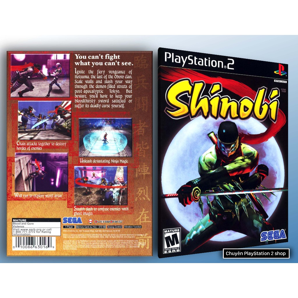 Đĩa game PS2, Shinobi (phiêu lưu, hành động, chạy và chém) cho máy PS2