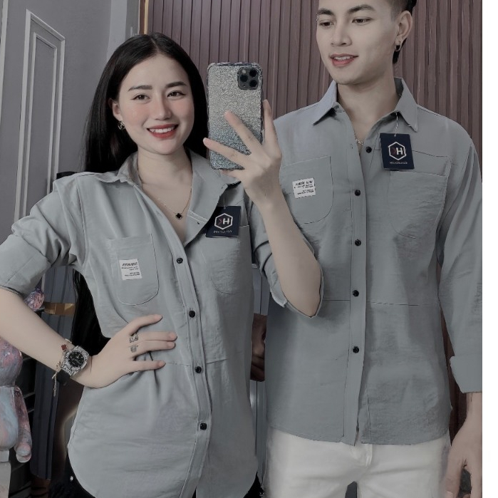 Áo Đôi Sơ Mi Dài Tay Vải Đũi Cao Cấp Áo Đôi Vải Dày Dặn Trẻ Trung Năng Động.