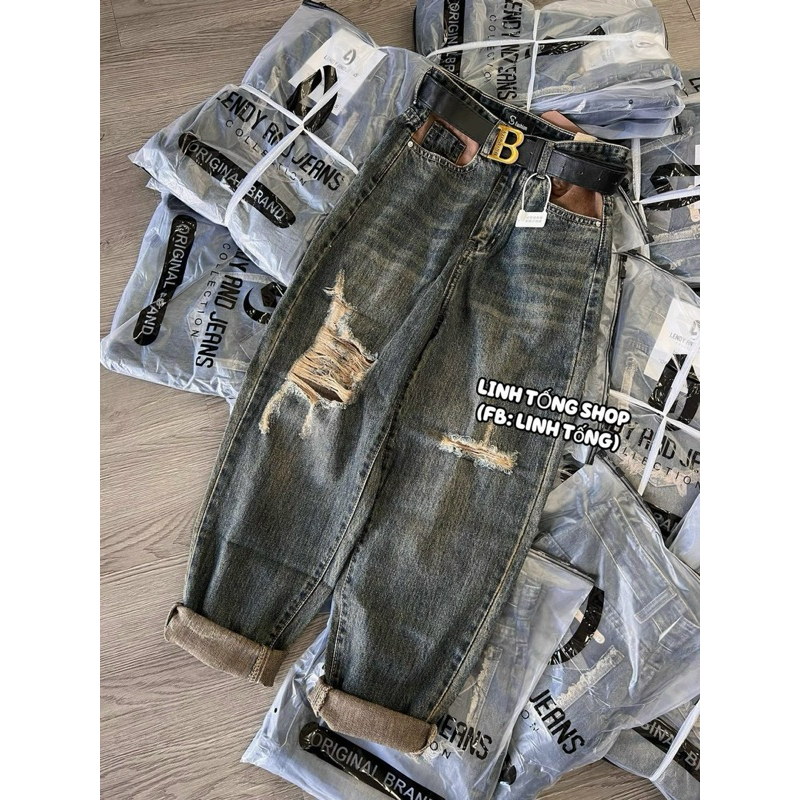 Quần Bò Baggy Rách Phối Túi QC