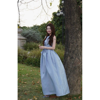 [Kim Clothing] Đầm sát nách li ngực dáng xoè nơ eo có túi dáng maxi xoè sang chảnh