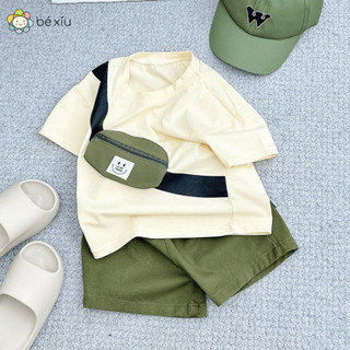  SET 3 chi tiết kèm mũ BỘ W TÚI CHÉO gồm quần kaki và áo thun cotton mũ lưỡi chai và túi chéo gắn liền cho bé 8-
