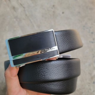Thắt lưng dây nịt đen nam Pierre Cardin Malaysia mặt kéo trượt đẩy Slide buckle black belt