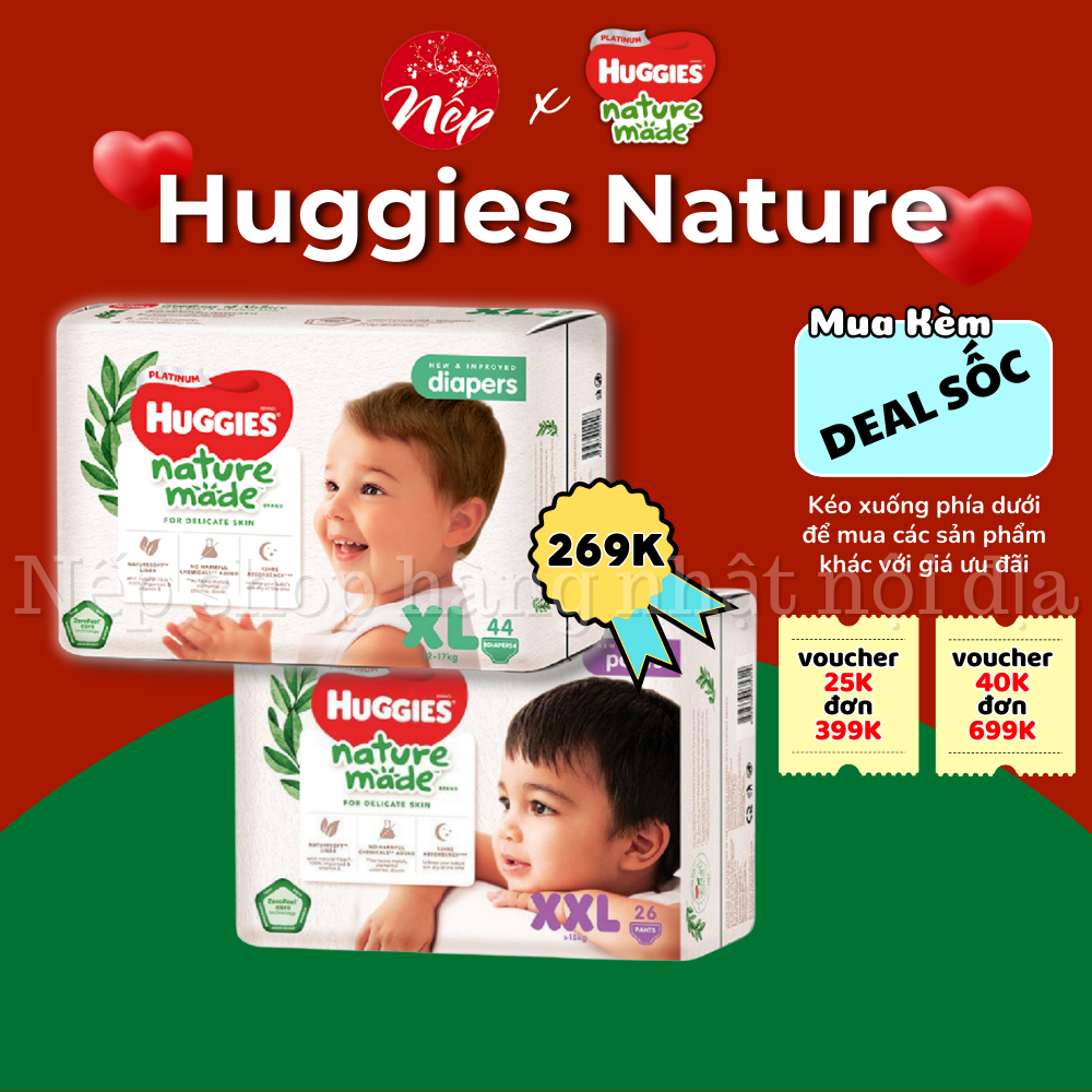 Bỉm dán quần siêu cao cấp HUGGIES PLATINUM NATURE MADE HUGGIES SKIN PERFECT - Hàng chính hãng M58/L44/XL 38/S82/NB60