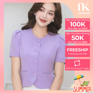Áo Sơ Mi Tay Bồng NK FASHION Thiết Kế Cổ Tròn Dáng Ôm Nhẹ Nữ Tính Thanh Lịch Chất Liệu Nhập Hàn Cao Cấp NKFSM2304011