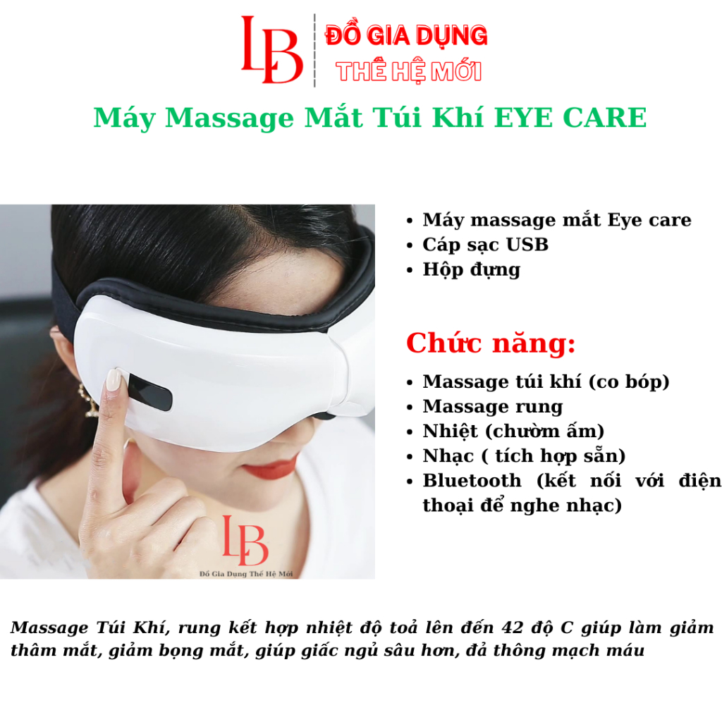 Máy massage mắt túi khí Bluetooth EYE CARE, máy mát xa mắt giảm mỏi và quầng thâm bản 2024