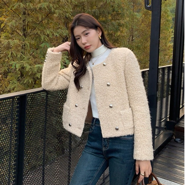 (PUSUMEDE) Áo dạ kiểu lông cừu dáng vest không cổ, màu vàng chanh trendy