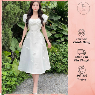 Đầm thiết kế chất Tafta giữ form voan tay bồng tiểu thư nhấn ngực nổi bật - Váy dự tiệc sang trọng