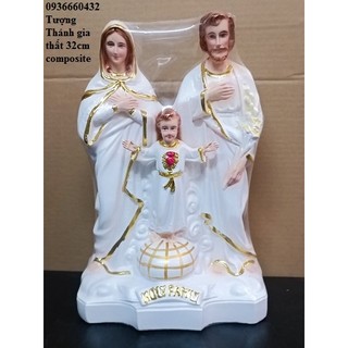 Bộ tượng Thánh Gia thất 32cm màu xanh màu trắng chất liệu composite quà tặng công giáo