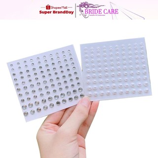 Đá đính tóc mặt có sẵn keo dán gồm 100 viên đá dán makeup