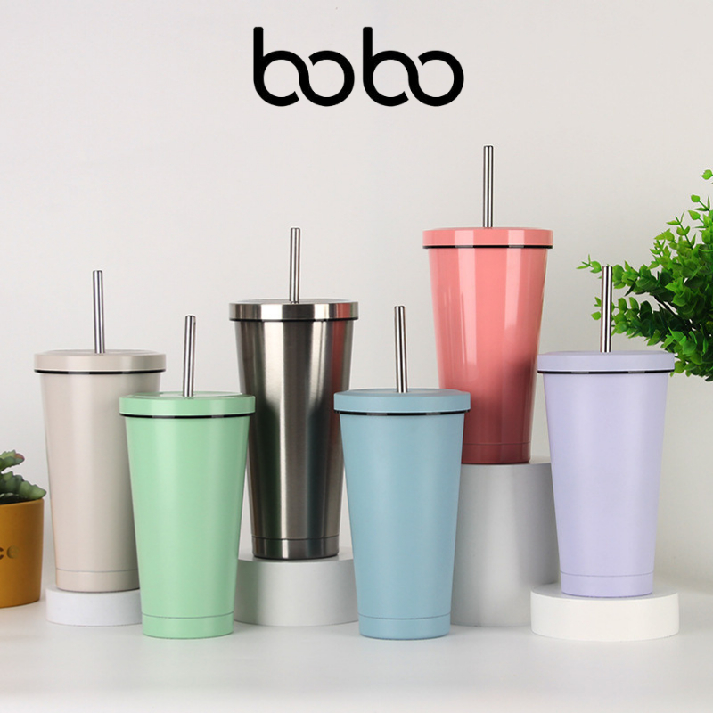 Ly giữ nhiệt inox màu trơn 750/500ml nhiều màu kèm ống hút inox 304 an toàn cho sức khỏe