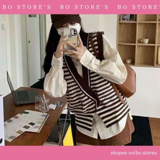 Áo gile len mỏng kiểu dáng ulzzang mặc cùng sơ mi khoác ngoài mùa xuân hè