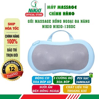 Gối massage 16 bi pin sạc Nikio NK-135DC, chất liệu vải nhung mềm mịn, Công nghệ tiên tiến mới