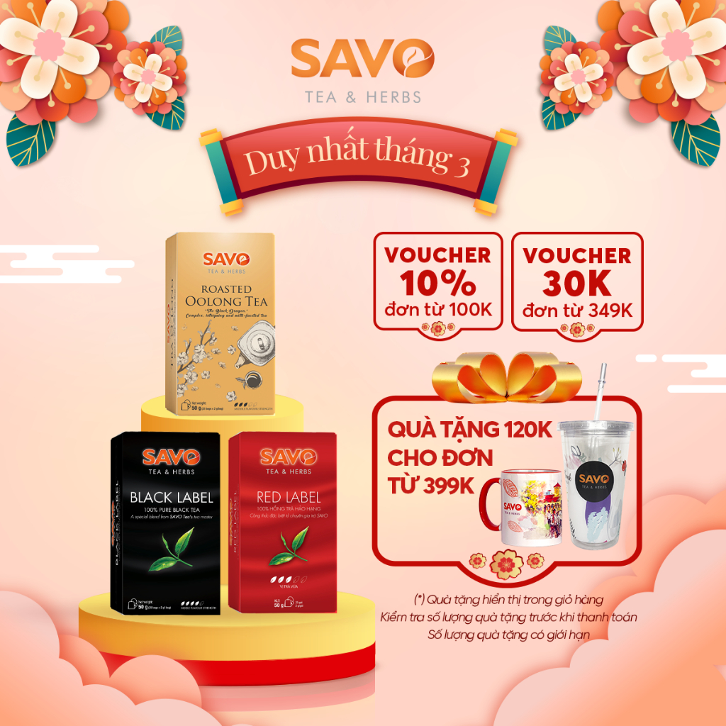 Combo 3 hộp Trà Túi Lọc Trà Xanh, Trà Lài, Trà Sen, Trà Đen, Trà Ô Long SAVO Tea