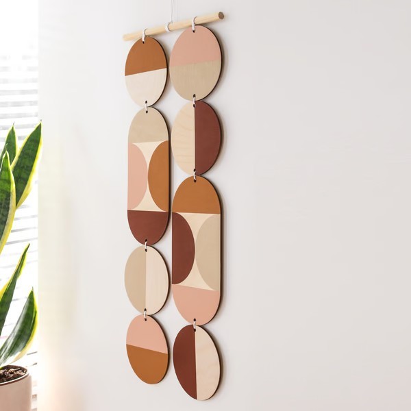 Bộ 2 Dây Treo Gỗ Tròn Vẽ Tay Trang Trí Tường Decor Nhà Cửa Quán Cafe Gỗ Plywood 3mm