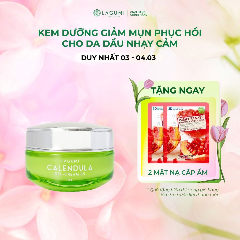 Kem dưỡng ẩm LAGUMI cho da dầu, mụn với B5, Calendula cấp ẩm, kiềm dầu, giảm thâm mụn 30g an toàn cho mẹ bầu - BIBABO