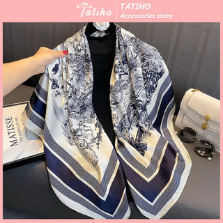 Khăn lụa vuông 110x110, khăn choàng cổ đa năng chất silk mềm mịn họa tiết rừng cây thanh lịch sang trọng - tatiho -k1101
