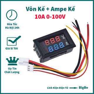 Vôn kế và ampe kế hiển thị đồng hồ led đo dòng điện + điện áp dc kỹ thuật số 0-100v 10a