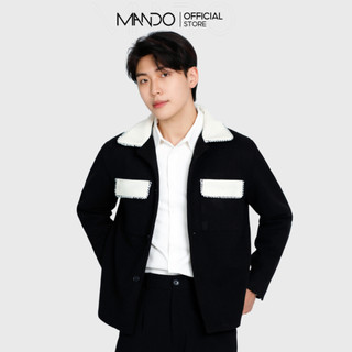 Áo Khoác Jacket Nam Phối Họa Tiết Trắng Đen Chất Liệu Dạ Cao Cấp Có Độn Vai Thời Trang MANDO Form Dáng Hàn Quốc JAK014