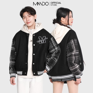 Áo Khoác Bomber Nam MANDO Chất Liệu Phối Dạ Tweed Tay Áo Trendy Phong Cách Thời Trang Hàn Quốc BOB013