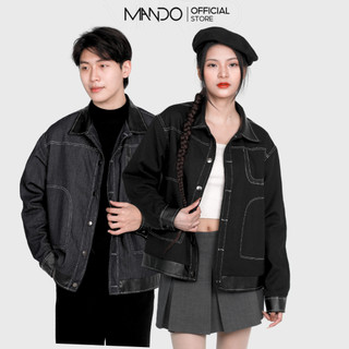 Áo Khoác Nam Kaki Jean Denim Phối Da Nam Nữ MANDO Form Dáng Crop Màu Đen, Xanh Phong Cách Hàn Quốc JAK007