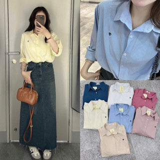 Áo sơ mi thô tay dài thêu TRÁI TIM BÊN LỀ HQ